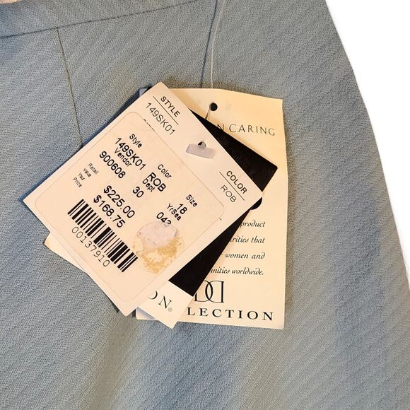 Doncaster NWT $225 Vintage Slate Blue Ruffle Hem Ribbed Pencil Skirt, Size 18 - Picture 7 of 11